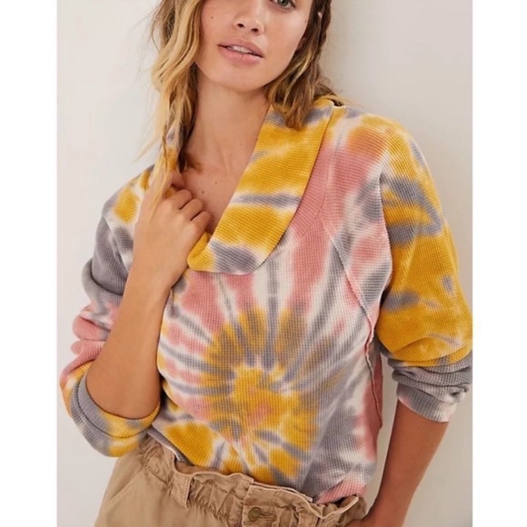 Anthropologie Tops - Anthro Pilcro Angie Tie Dye Cowl Neck Thermal Top